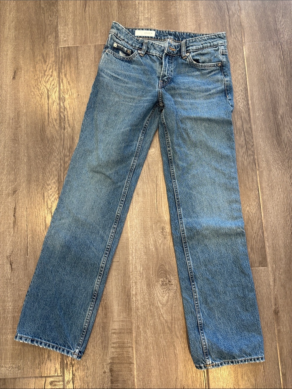 Zara Straight Leg Jeans in Medium Blue Denim
